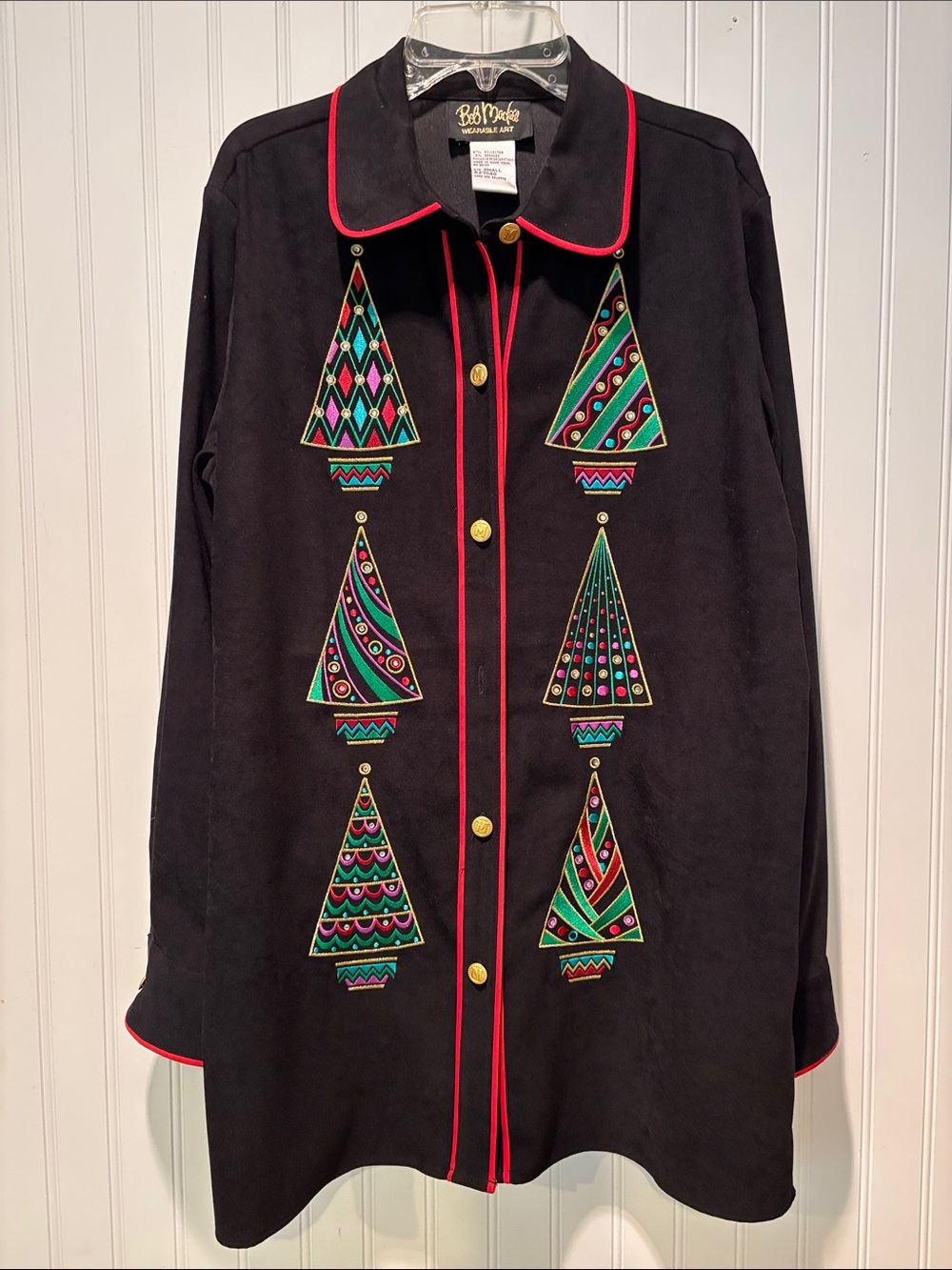 Vintage Bob Mackie Black Embroidered Christmas Tree Holiday Tunic/Jacket Size S